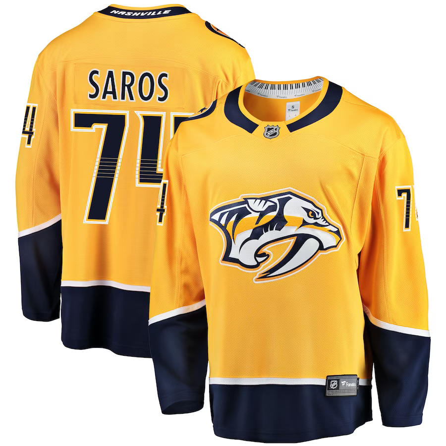Men's Nashville Predators Juuse Saros #74 Gold Breakaway Jersey